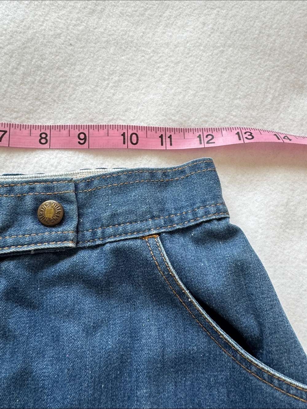 Vintage 70s Fancy Props Wilkins Denim Midi Skirt Snap Front A-Line - Picture 8 of 10